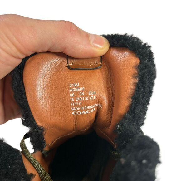 COACH G1354 Urban Hiker Suede Ankle Shearling Cold Weather Boots Green Size 7b - Picture 5 of 5